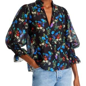 Alice +‎ Olivia Ilan Smocked Sleeve Button Front Blouse size small